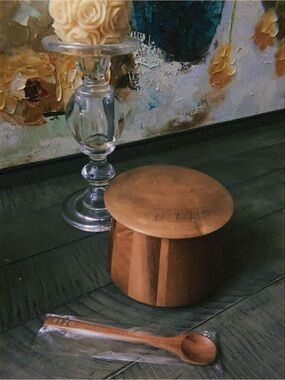 Acacia Wood Storage Container with Spoon NWOT -Ryze